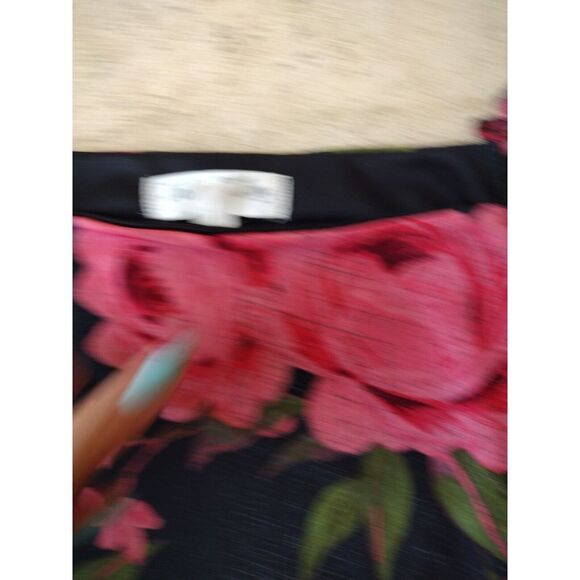 Jolie & Joy Top Womens Size Medium Square Elastic Neck Black Floral Long Sleeve - Picture 2 of 7